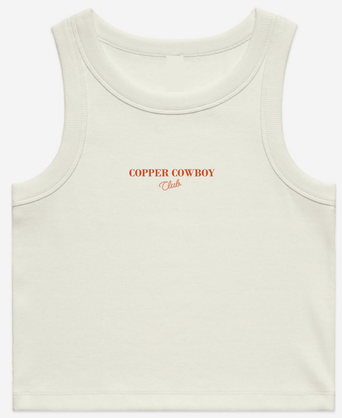 Signature Copper Cowboy Club Ribbed Cropped Tank - Ecru