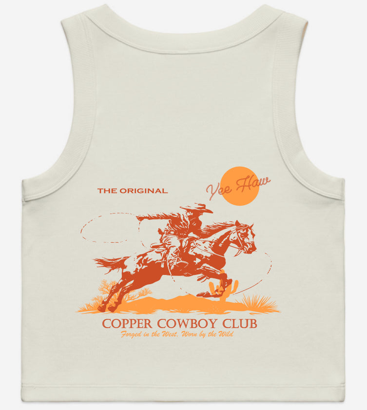Signature Copper Cowboy Club Ribbed Cropped Tank - Ecru