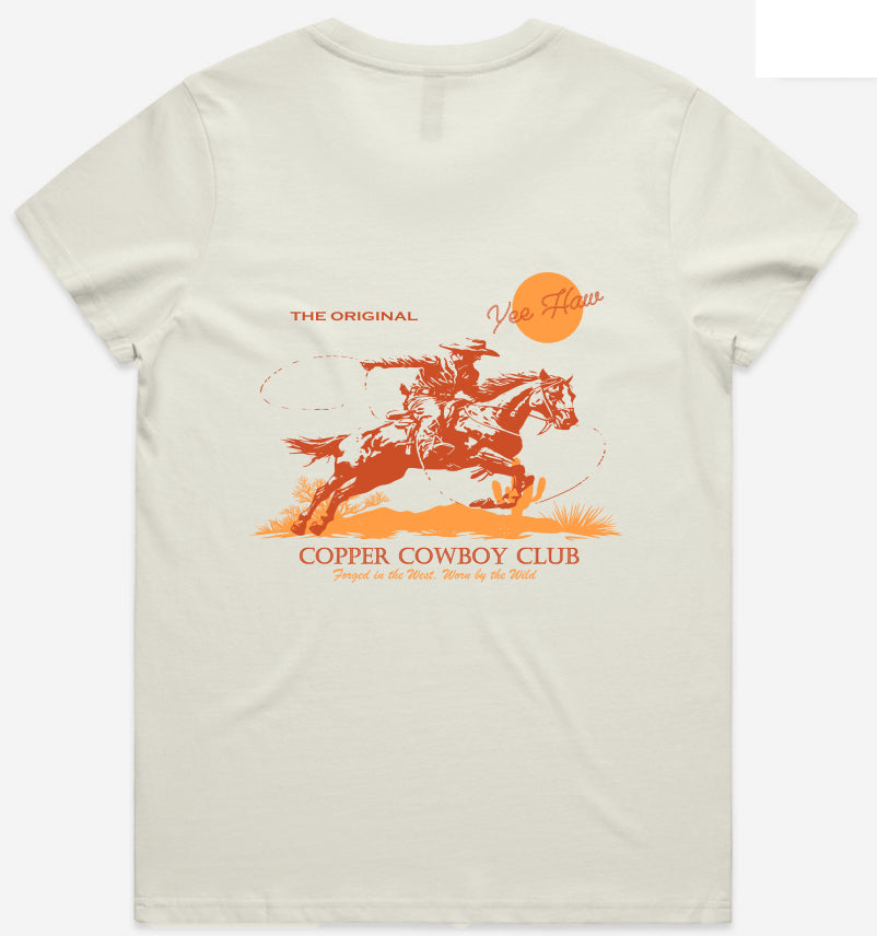 Womens Signature Copper Cowboy Club Tee - Ecru